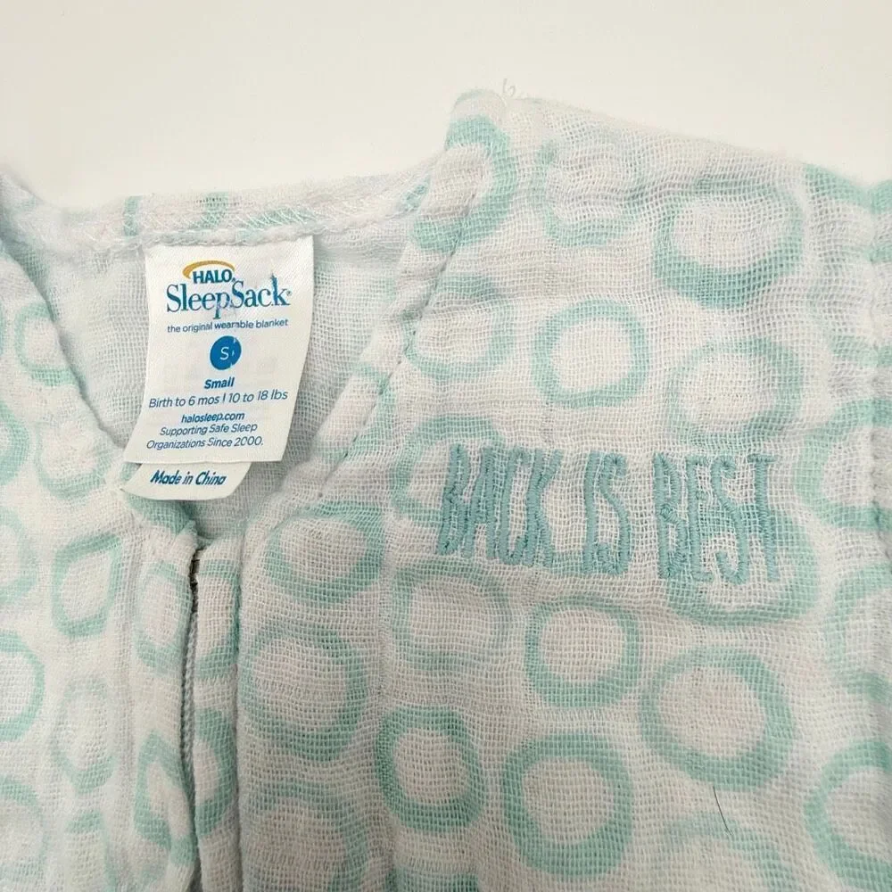 Halo Sleepsack Muslin Teal on White Circles 0-6 Months 12-18 Pounds
